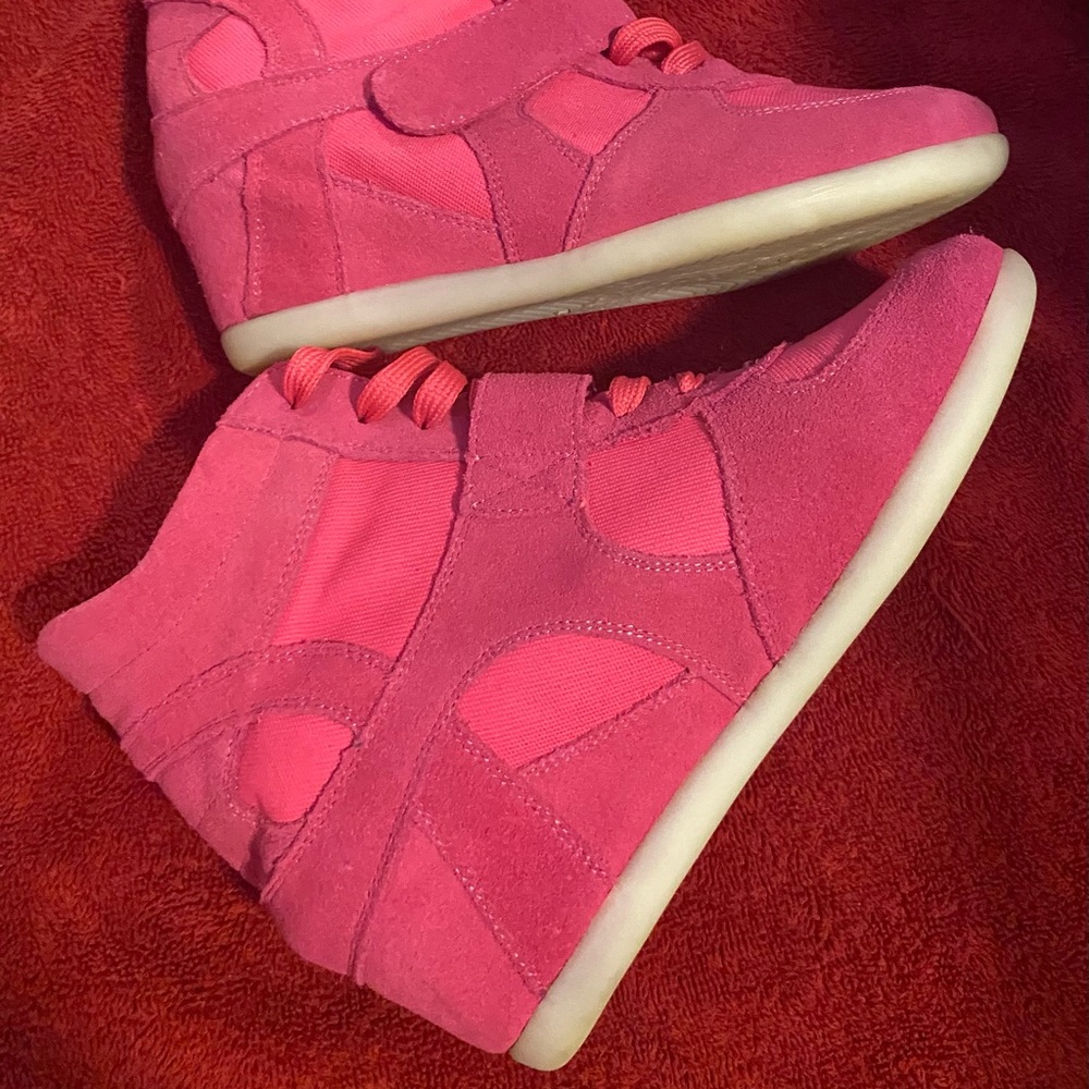 Vibrant Pink Wedge Sneakers with Hidden Heel